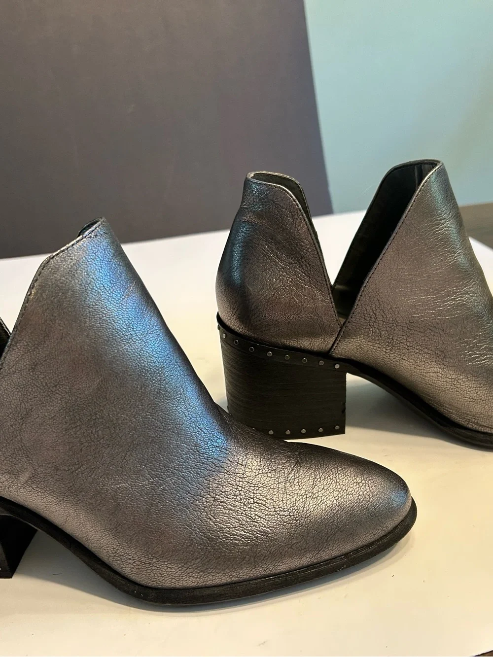 Vince Camuto grey Leather Slip-On Ankle Booties
